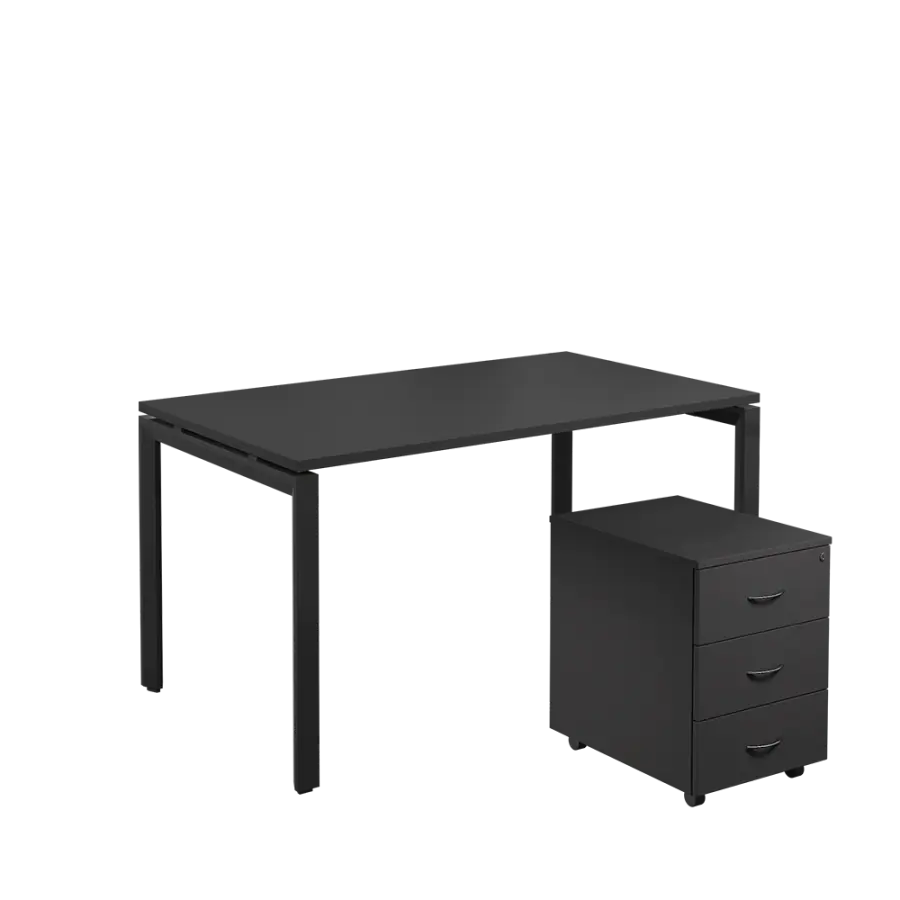 SET-U 348 stůl kancelářský, kovová podnož černá + kontejner pojízdný, 3-zásuvkový, antracit