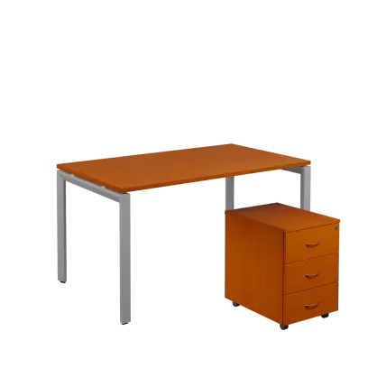 SET-U 348 stůl kancelářský, kovová podnož stříbrná + kontejner pojízdný, 3-zásuvkový, třešeň šumavská