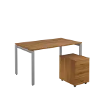 SET-U 348 stůl kancelářský, kovová podnož stříbrná + kontejner pojízdný, 3-zásuvkový, ořech světlý