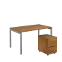 SET-U 348 stůl kancelářský, kovová podnož stříbrná + kontejner pojízdný, 3-zásuvkový, ořech světlý