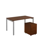 SET-U 348 stůl kancelářský, kovová podnož stříbrná + kontejner pojízdný, 3-zásuvkový, ořech královsk