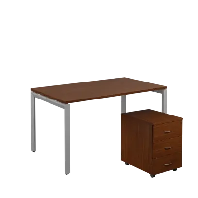 SET-U 348 stůl kancelářský, kovová podnož stříbrná + kontejner pojízdný, 3-zásuvkový, ořech královský