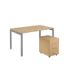 SET-U 348 stůl kancelářský, kovová podnož stříbrná + kontejner pojízdný, 3-zásuvkový, bříza irská