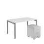 SET-U 348 stůl kancelářský, kovová podnož stříbrná + kontejner pojízdný, 3-zásuvkový, bílá