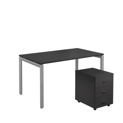 SET-U 348 stůl kancelářský, kovová podnož stříbrná + kontejner pojízdný, 3-zásuvkový, antracit