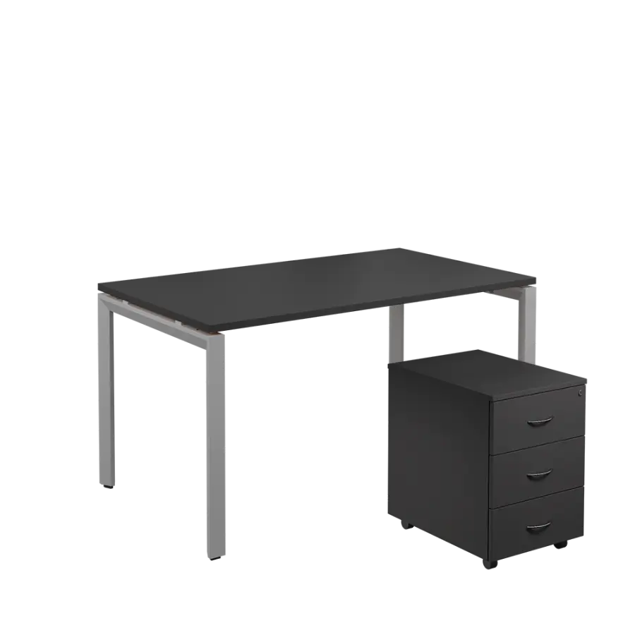 SET-U 348 stůl kancelářský, kovová podnož stříbrná + kontejner pojízdný, 3-zásuvkový, antracit