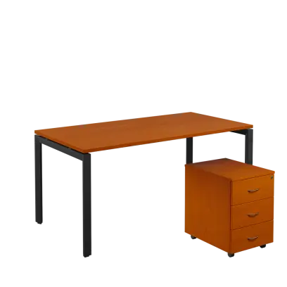 SET-U 368 stůl kancelářský, kovová podnož černá + kontejner pojízdný, 3-zásuvkový, třešeň šumavská