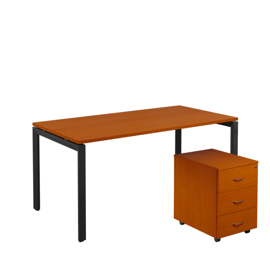 SET-U 368 stůl kancelářský, kovová podnož černá + kontejner pojízdný, 3-zásuvkový, třešeň šumavská