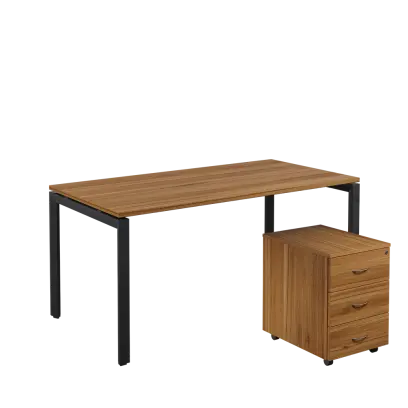 SET-U 368 stůl kancelářský, kovová podnož černá + kontejner pojízdný, 3-zásuvkový, ořech světlý