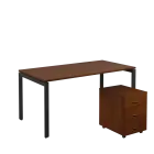 SET-U 368 stůl kancelářský, kovová podnož černá + kontejner pojízdný, 3-zásuvkový, ořech královský