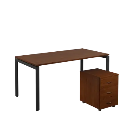 SET-U 368 stůl kancelářský, kovová podnož černá + kontejner pojízdný, 3-zásuvkový, ořech královský