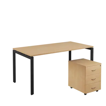 SET-U 368 stůl kancelářský, kovová podnož černá + kontejner pojízdný, 3-zásuvkový, bříza irská