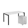 SET-U 368 stůl kancelářský, kovová podnož černá + kontejner pojízdný, 3-zásuvkový, bílá