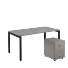 SET-U 368 stůl kancelářský, kovová podnož černá + kontejner pojízdný, 3-zásuvkový, šedá