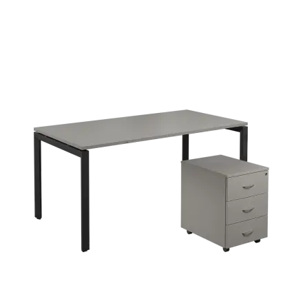 SET-U 368 stůl kancelářský, kovová podnož černá + kontejner pojízdný, 3-zásuvkový, šedá