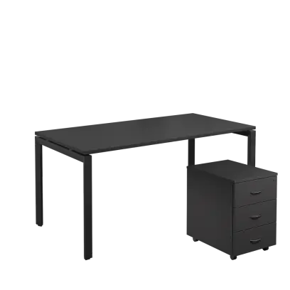 SET-U 368 stůl kancelářský, kovová podnož černá + kontejner pojízdný, 3-zásuvkový, antracit