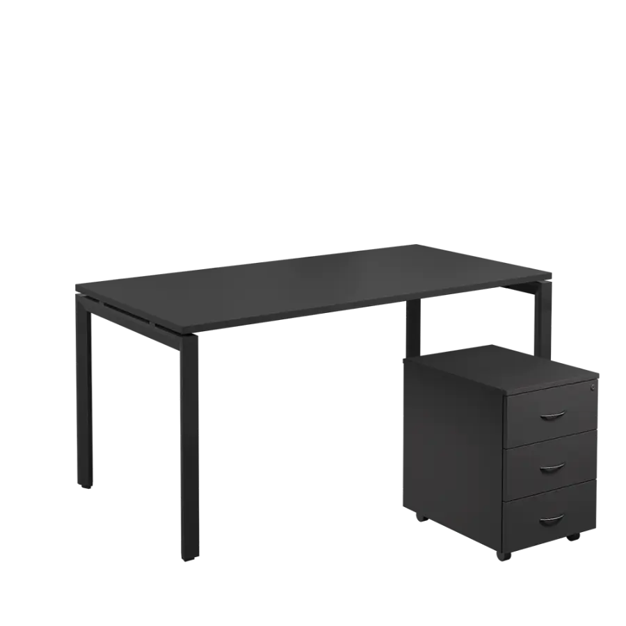 SET-U 368 stůl kancelářský, kovová podnož černá + kontejner pojízdný, 3-zásuvkový, antracit