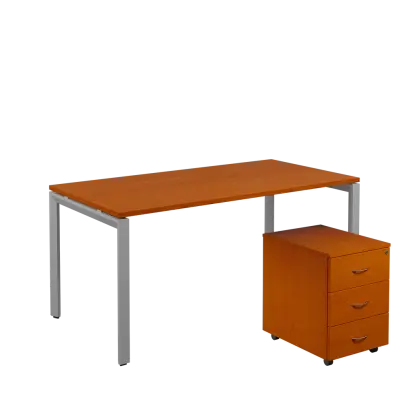 SET-U 368 stůl kancelářský, kovová podnož stříbrná + kontejner pojízdný, 3-zásuvkový, třešeň šumavská