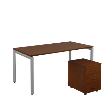 SET-U 368 stůl kancelářský, kovová podnož stříbrná + kontejner pojízdný, 3-zásuvkový, ořech královský