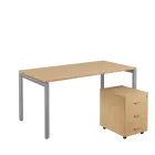 SET-U 368 stůl kancelářský, kovová podnož stříbrná + kontejner pojízdný, 3-zásuvkový, bříza irská