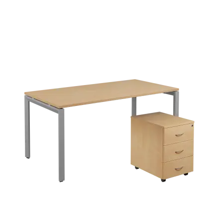 SET-U 368 stůl kancelářský, kovová podnož stříbrná + kontejner pojízdný, 3-zásuvkový, bříza irská