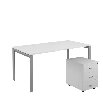 SET-U 368 stůl kancelářský, kovová podnož stříbrná + kontejner pojízdný, 3-zásuvkový, bílá