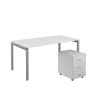 SET-U 368 stůl kancelářský, kovová podnož stříbrná + kontejner pojízdný, 3-zásuvkový, bílá