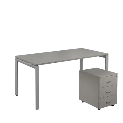 SET-U 368 stůl kancelářský, kovová podnož stříbrná + kontejner pojízdný, 3-zásuvkový, šedá