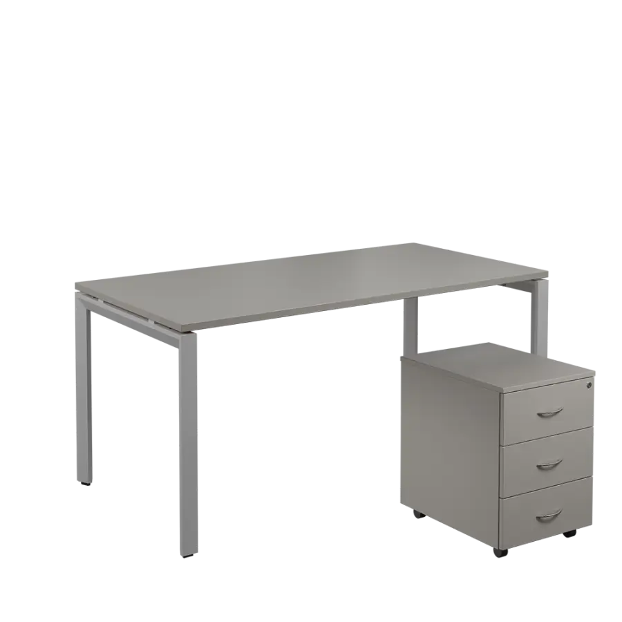 SET-U 368 stůl kancelářský, kovová podnož stříbrná + kontejner pojízdný, 3-zásuvkový, šedá
