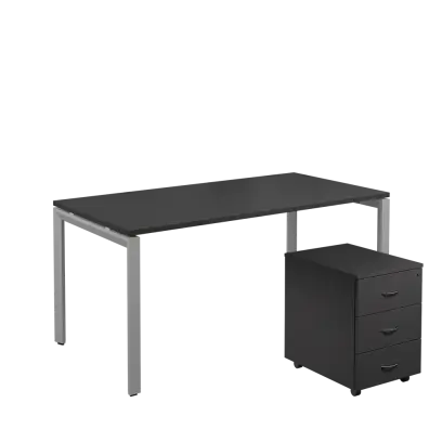 SET-U 368 stůl kancelářský, kovová podnož stříbrná + kontejner pojízdný, 3-zásuvkový, antracit