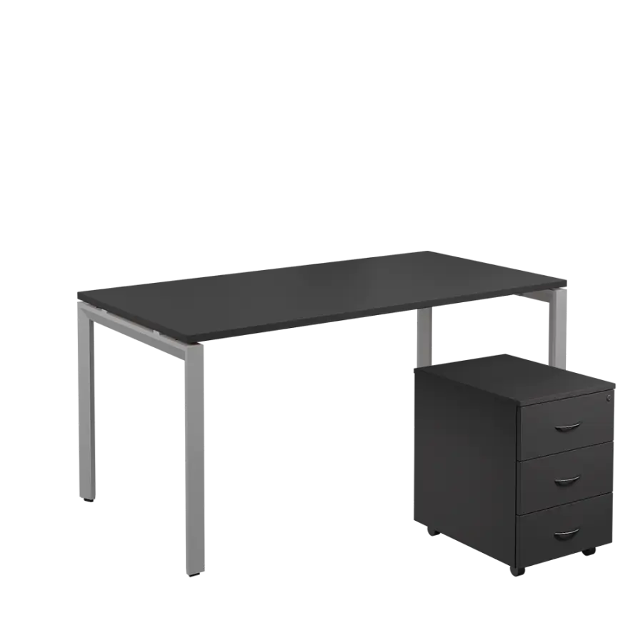 SET-U 368 stůl kancelářský, kovová podnož stříbrná + kontejner pojízdný, 3-zásuvkový, antracit
