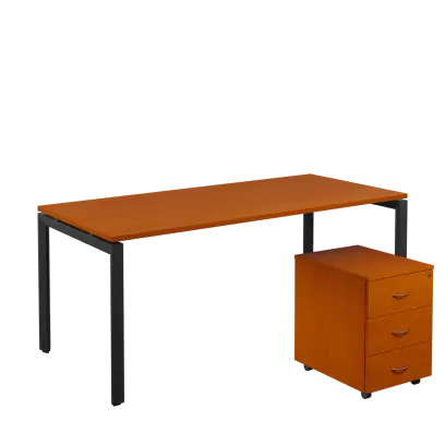 SET-U 388 stůl kancelářský, kovová podnož černá + kontejner pojízdný, 3-zásuvkový, třešeň šumavská