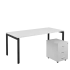 SET-U 388 stůl kancelářský, kovová podnož černá + kontejner pojízdný, 3-zásuvkový, bílá