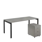 SET-U 388 stůl kancelářský, kovová podnož černá + kontejner pojízdný, 3-zásuvkový, šedá