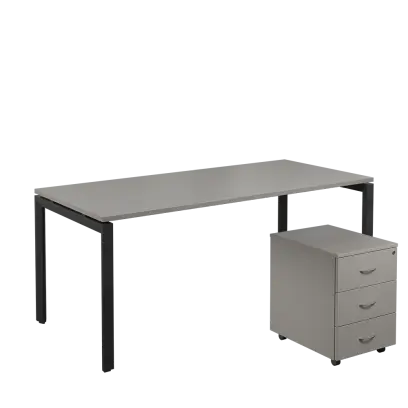 SET-U 388 stůl kancelářský, kovová podnož černá + kontejner pojízdný, 3-zásuvkový, šedá