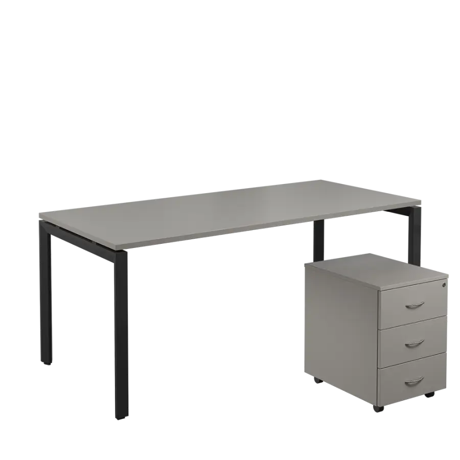 SET-U 388 stůl kancelářský, kovová podnož černá + kontejner pojízdný, 3-zásuvkový, šedá