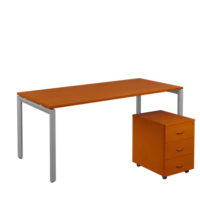 SET-U 388 stůl kancelářský, kovová podnož stříbrná + kontejner pojízdný, 3-zásuvkový, třešeň šumavská