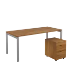 SET-U 388 stůl kancelářský, kovová podnož stříbrná + kontejner pojízdný, 3-zásuvkový, ořech světlý