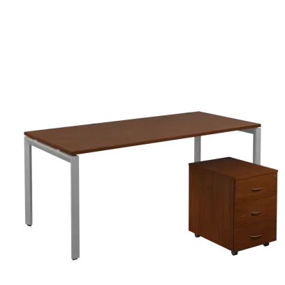 SET-U 388 stůl kancelářský, kovová podnož stříbrná + kontejner pojízdný, 3-zásuvkový, ořech královský