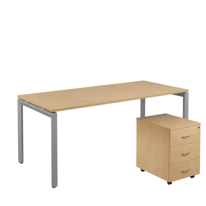 SET-U 388 stůl kancelářský, kovová podnož stříbrná + kontejner pojízdný, 3-zásuvkový, bříza irská