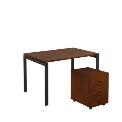 SET-U 328 stůl kancelářský, kovová podnož černá + kontejner pojízdný, 3-zásuvkový, ořech královský