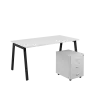 SET-A 368 stůl kancelářský, kovová podnož černá + kontejner pojízdný, 3-zásuvkový, bílá