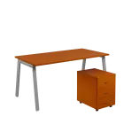 SET-A 368 stůl kancelářský, kovová podnož stříbrná + kontejner pojízdný, 3-zásuvkový, třešeň šumavsk