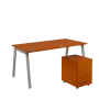 SET-A 368 stůl kancelářský, kovová podnož stříbrná + kontejner pojízdný, 3-zásuvkový, třešeň šumavská