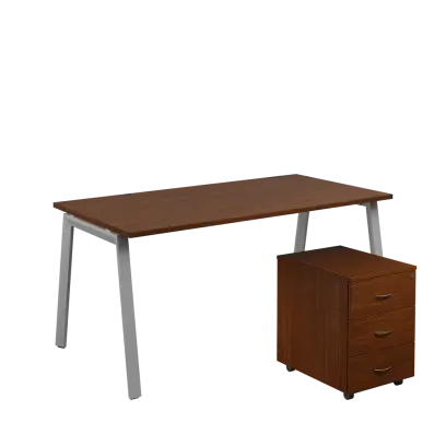 SET-A 368 stůl kancelářský, kovová podnož stříbrná + kontejner pojízdný, 3-zásuvkový, ořech královský