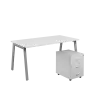 SET-A 368 stůl kancelářský, kovová podnož stříbrná + kontejner pojízdný, 3-zásuvkový, bílá