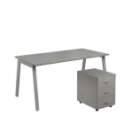 SET-A 368 stůl kancelářský, kovová podnož stříbrná + kontejner pojízdný, 3-zásuvkový, šedá