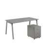 SET-A 368 stůl kancelářský, kovová podnož stříbrná + kontejner pojízdný, 3-zásuvkový, šedá