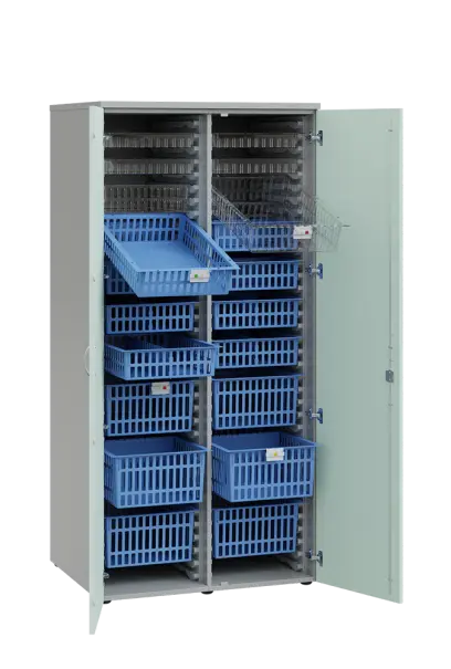 MEDICAL D - 90 skříň léková boxová, 1950 x 900 x 735, dvířka, korpus šedá, dvířka šedo-zelená