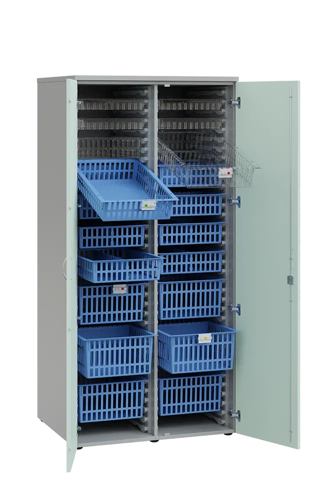 MEDICAL D - 90 skříň léková boxová, 1950 x 900 x 735, dvířka, korpus šedá, dvířka šedo-zelená